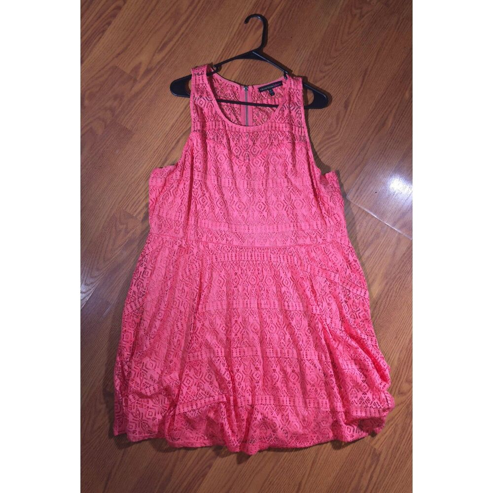 HeartSoul Plus Size 3X Bright Pink Geometric Lace Sleeveless Fit & Flare Dress